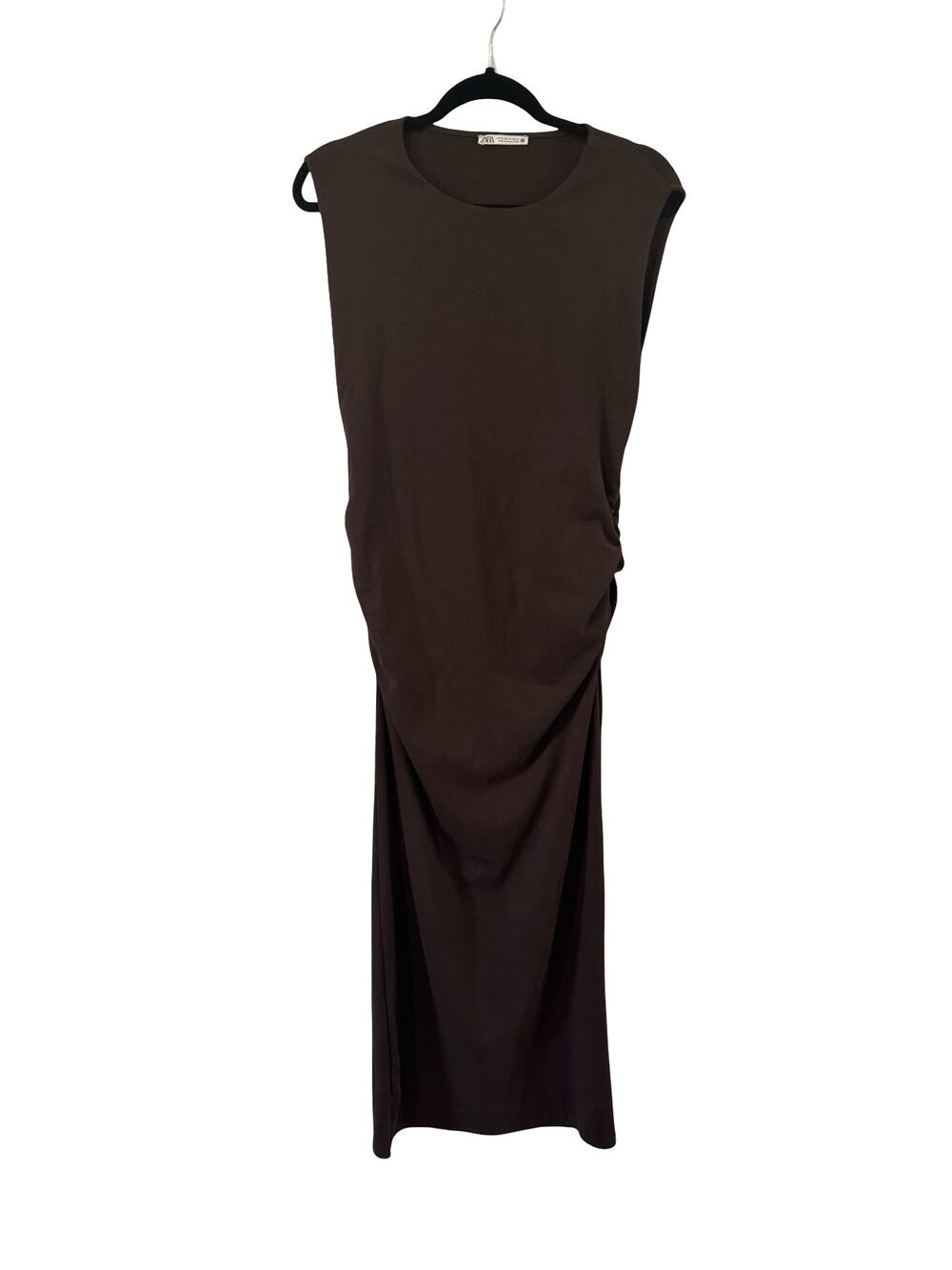 Zara Women's Brown Maxi Dress Size XL Sleeveless Ruched Stretch Bodycon